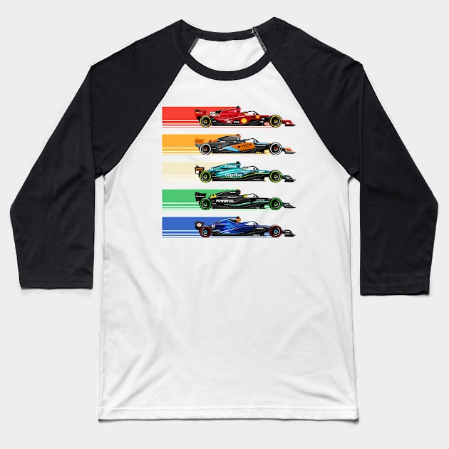 New Formula Racing Cars Baseball T-Shirt by RaceCarsDriving